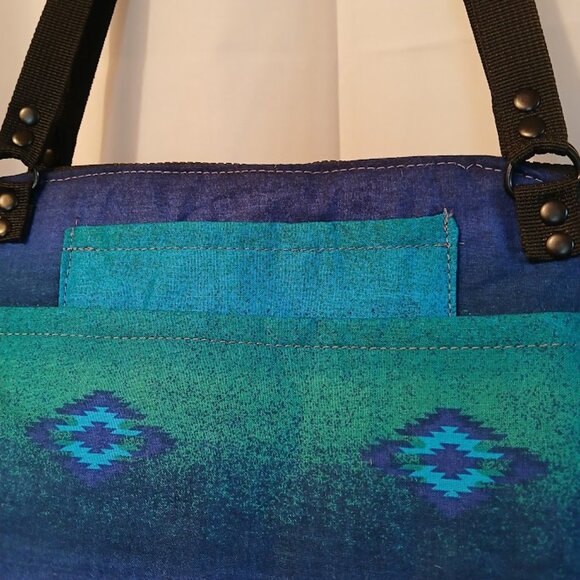 New Southwestern Sarape Satchel shoulder Bag Purse Blue Double handle Carryall - Picture 7 of 12